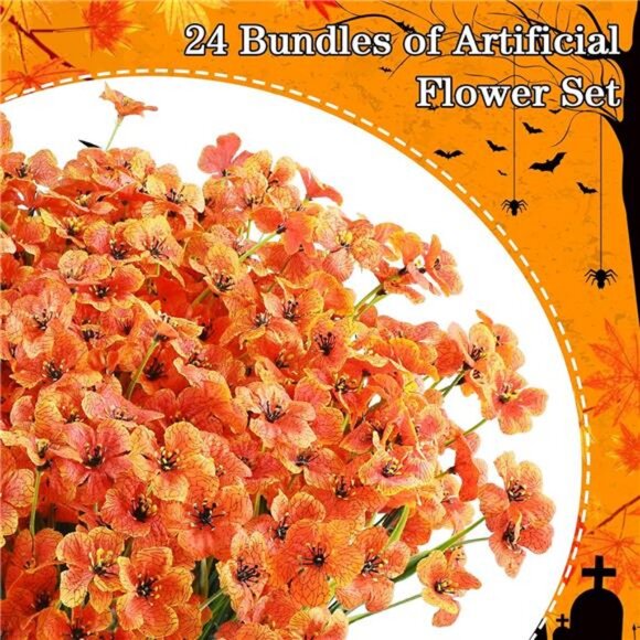 24 Bundles Artificial Fall Flowers Outdoor Indoor Decoration, Fake Plastic - Picture 3 of 7
